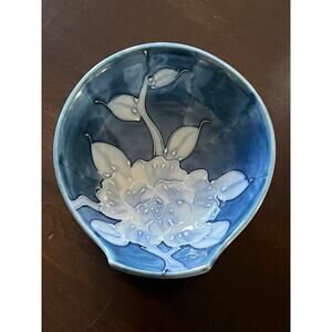 Toyo Japan White Blue Peony Flower Bowl Hand Painted Candy Dish